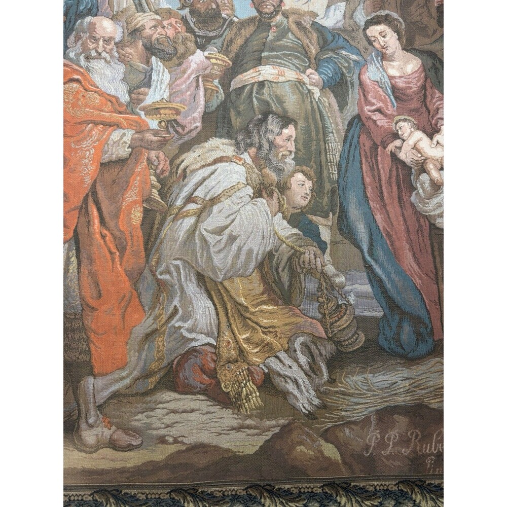 VTG PP Rubens Adoration of the Magi Belgian Jacquard Woven Wall Tapestry 43"x29" - Picture 4 of 16